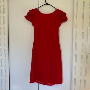 Red rosette shoulder dress with low back from JS Collection